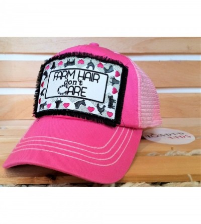 Baseball Caps Women's- Farming- Farm Hair Don't Care Bling Patch Baseball Cap - Pink - C6188SISNKC $21.36