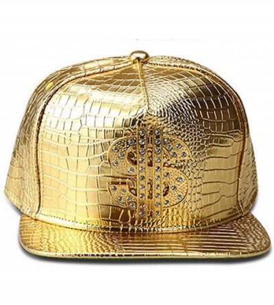 Skullies & Beanies Hip Hop Hat-Flat-Brimmed Hat-Rock Cap-Adjustable Snapback Hat for Men and Women - Gold - CH18C89YSER $13.32