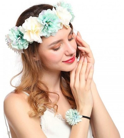 Headbands Flower Crown Floral Hair Wreath Wedding Headband Festival Garland - Lightblue - CI18QO8OQEI $12.55