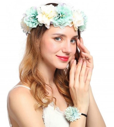 Headbands Flower Crown Floral Hair Wreath Wedding Headband Festival Garland - Lightblue - CI18QO8OQEI $12.55