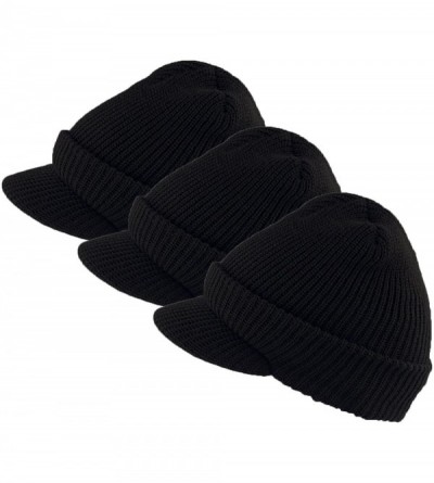 Skullies & Beanies Genuine Military Wool Jeep Cap with Lid - 3 Pack- Made in USA - Black - CL188H8G5KQ $18.62