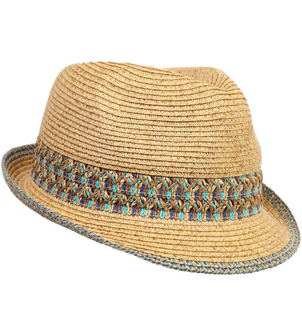 Fedoras UPF50+ Adjustable Multicolor Woven Pattern Short Brim Fedora Hat - 1 - Blue - CX17Z2UZQZ3 $15.51