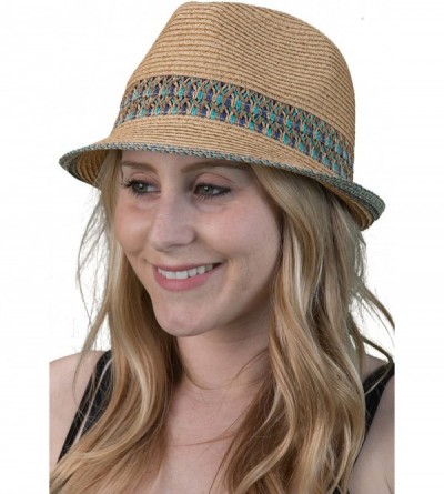 Fedoras UPF50+ Adjustable Multicolor Woven Pattern Short Brim Fedora Hat - 1 - Blue - CX17Z2UZQZ3 $15.51