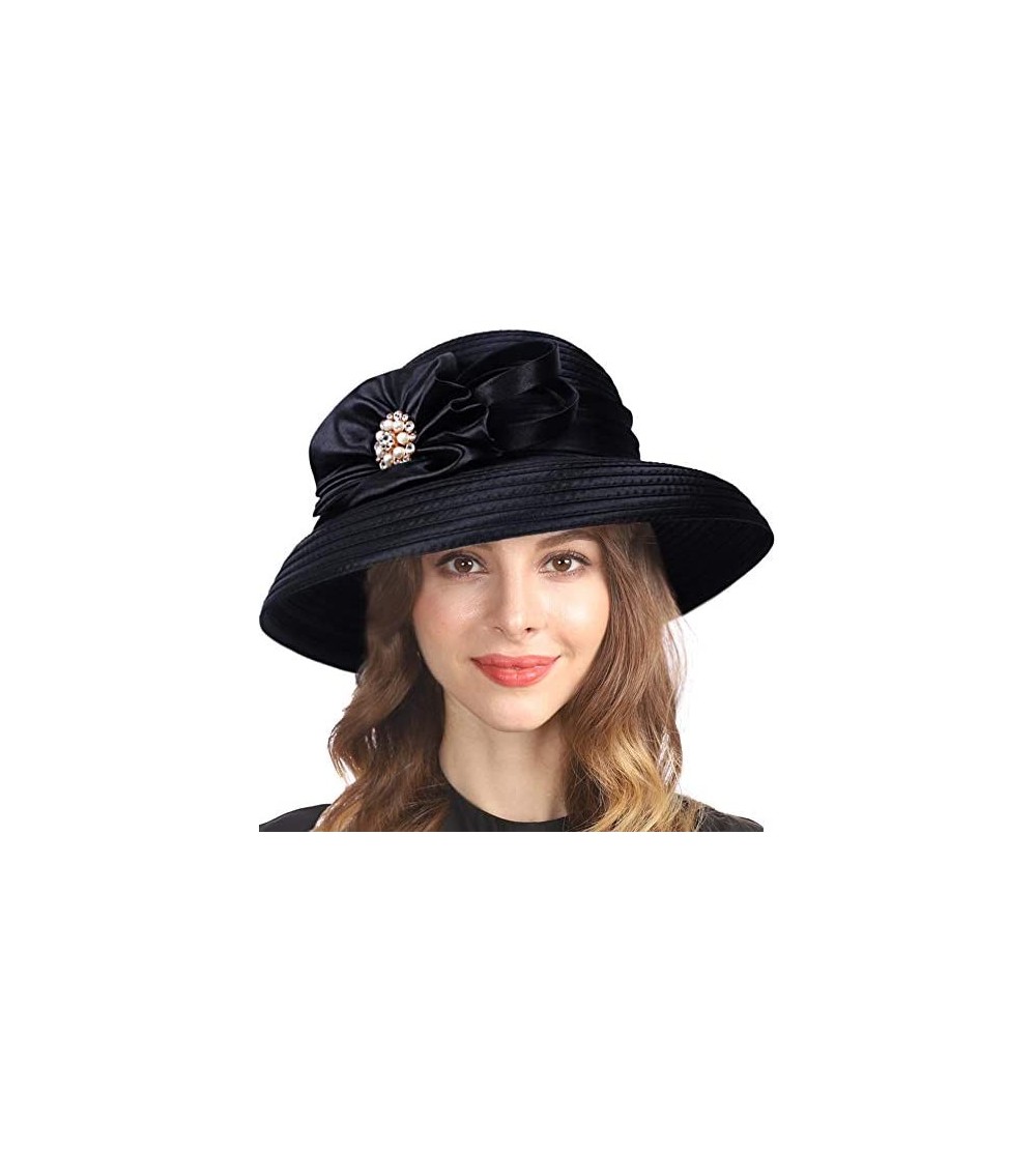 Sun Hats Lady Church Kentucky Derby Sun Hat Wedding Tea Party Dress Bowler Hat - Black - C6194KUA466 $24.23