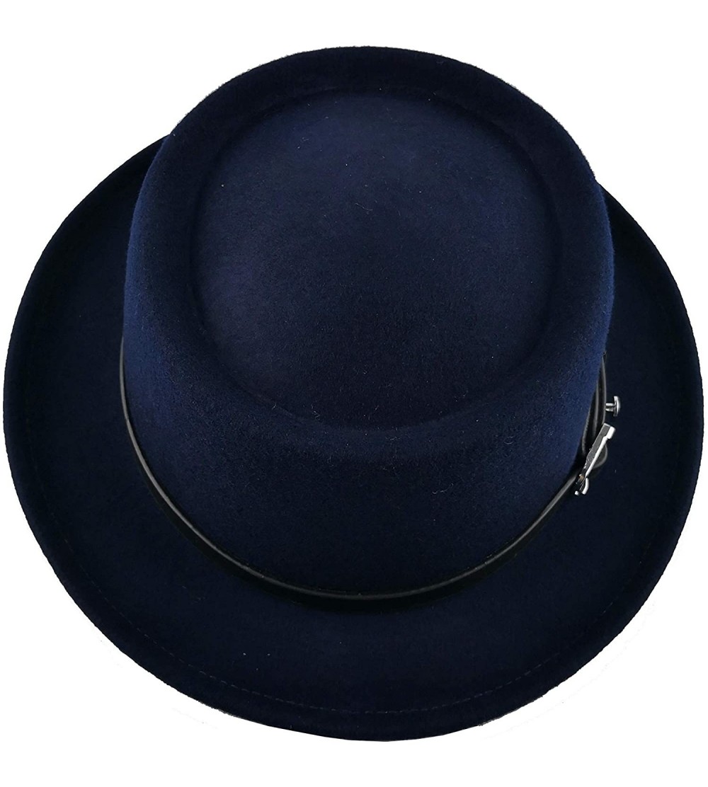 Fedoras Pork Pie Hat 100% Wool Felt Women's/Men's Porkpie Breaking Bad Hats Flat Top Women/Men Fedora - Dark Navy - CJ194L4UR...