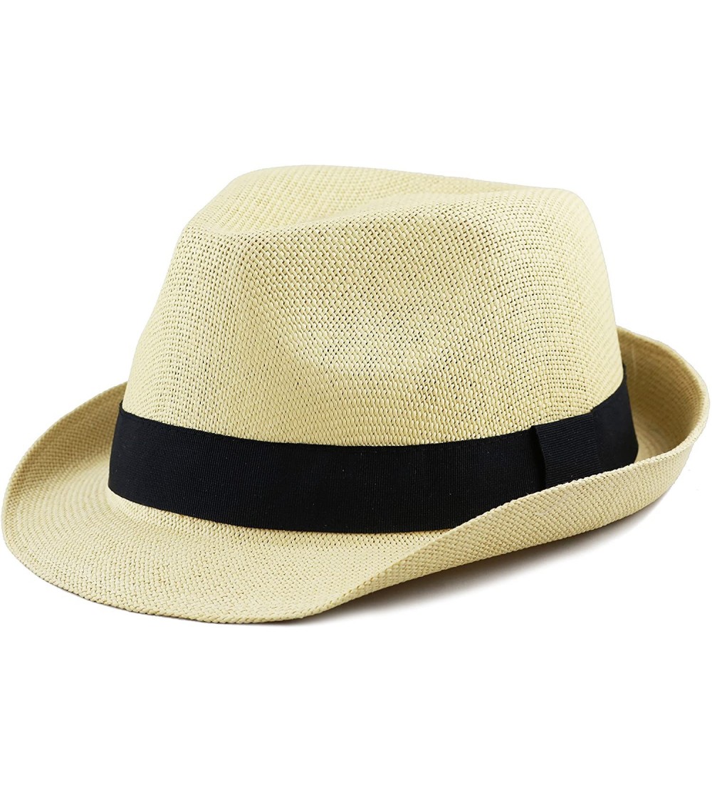 Fedoras Classic Unisex Summer Short Brim Straw Fedora Hat - Natural - CQ18C60W6A0 $13.66