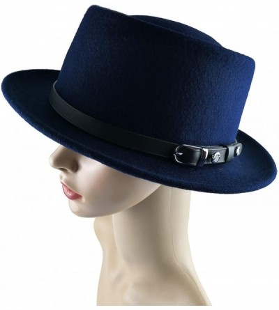 Fedoras Pork Pie Hat 100% Wool Felt Women's/Men's Porkpie Breaking Bad Hats Flat Top Women/Men Fedora - Dark Navy - CJ194L4UR...