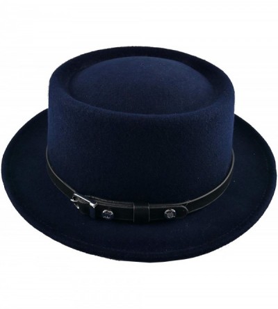 Fedoras Pork Pie Hat 100% Wool Felt Women's/Men's Porkpie Breaking Bad Hats Flat Top Women/Men Fedora - Dark Navy - CJ194L4UR...