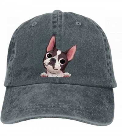 Baseball Caps Adults Boston Terrier Baseball Caps Peep Dog Denim Sport Bill Caps - Dark Grey - CK18M5YNHW4 $26.38