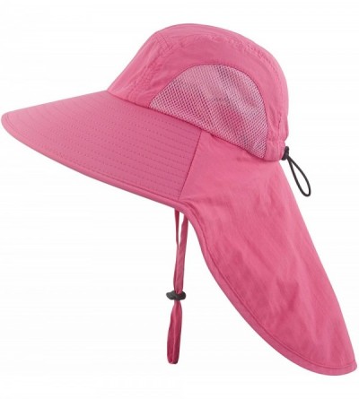 Sun Hats Kids Girls Boys Sun Hat Wide Brim UPF50+ Mesh Hats with Neck Flap - Rose Red - CT194TGUYHH $30.57