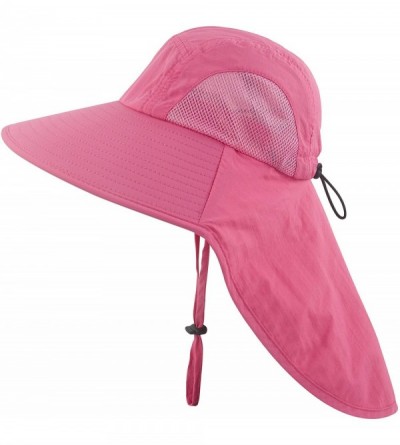 Sun Hats Kids Girls Boys Sun Hat Wide Brim UPF50+ Mesh Hats with Neck Flap - Rose Red - CT194TGUYHH $18.58