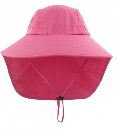 Sun Hats Kids Girls Boys Sun Hat Wide Brim UPF50+ Mesh Hats with Neck Flap - Rose Red - CT194TGUYHH $18.58