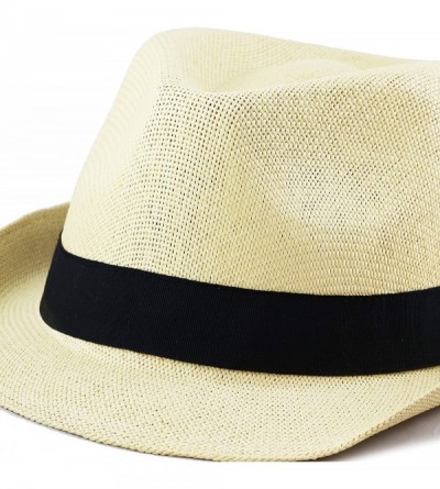 Fedoras Classic Unisex Summer Short Brim Straw Fedora Hat - Natural - CQ18C60W6A0 $13.66