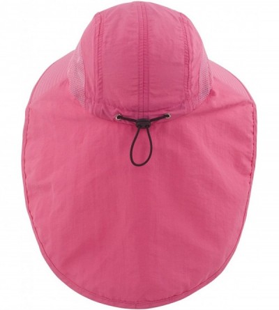 Sun Hats Kids Girls Boys Sun Hat Wide Brim UPF50+ Mesh Hats with Neck Flap - Rose Red - CT194TGUYHH $28.25