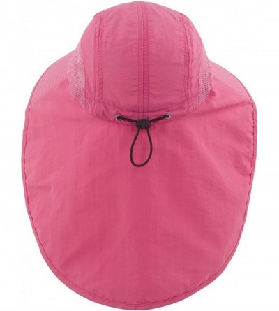 Sun Hats Kids Girls Boys Sun Hat Wide Brim UPF50+ Mesh Hats with Neck Flap - Rose Red - CT194TGUYHH $18.58