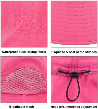 Sun Hats Kids Girls Boys Sun Hat Wide Brim UPF50+ Mesh Hats with Neck Flap - Rose Red - CT194TGUYHH $18.58
