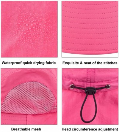 Sun Hats Kids Girls Boys Sun Hat Wide Brim UPF50+ Mesh Hats with Neck Flap - Rose Red - CT194TGUYHH $18.58