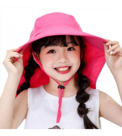 Sun Hats Kids Girls Boys Sun Hat Wide Brim UPF50+ Mesh Hats with Neck Flap - Rose Red - CT194TGUYHH $18.58