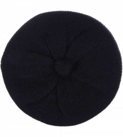 Berets Womens Winter Cozy Cable Fleece Lined Knit Beret Beanie Hat (Set Available) - Black Ribbed Solid Button - C718UG686NK ...