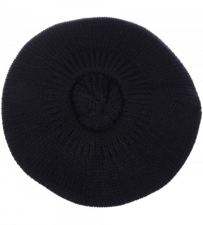 Berets Womens Winter Cozy Cable Fleece Lined Knit Beret Beanie Hat (Set Available) - Black Ribbed Solid Button - C718UG686NK ...