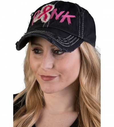 Baseball Caps Women's Breast Cancer Awareness Pink Ribbon Logo Hope Shredded Baseball Hat Cap - Shredded Black - CP1803LT9LR ...