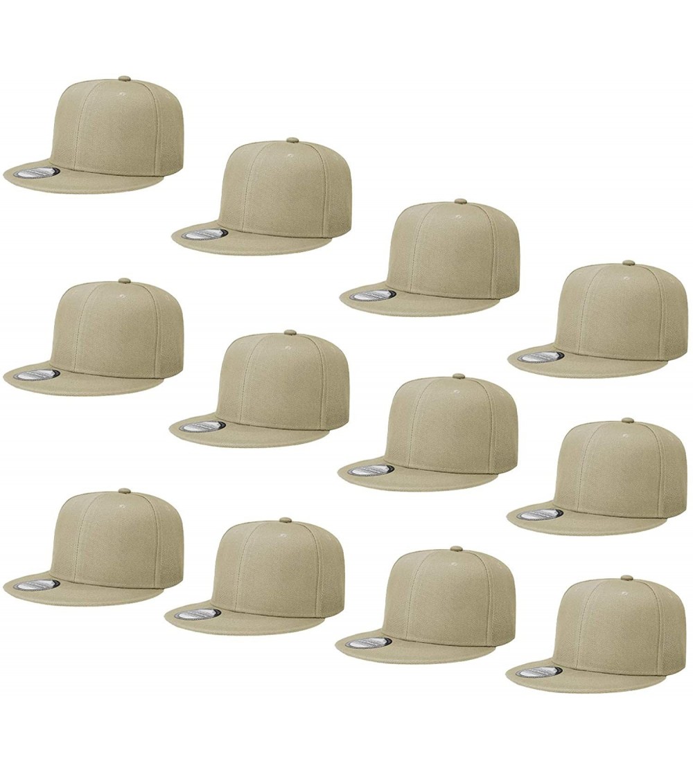 Baseball Caps Wholesale 12 Pack Snapback Hat Cap Hip Hop Style Flat Bill Blank Solid Color Adjustable Size - 12-pack Khaki - ...