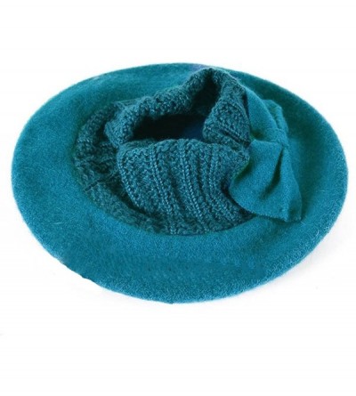 Berets Lady French Beret Wool Beret Chic Beanie Winter Hat Jf-br034 - Bow Turquoise - CR128FLGMO5 $13.66