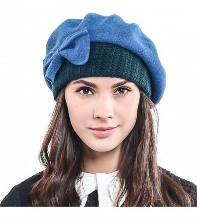 Berets Lady French Beret Wool Beret Chic Beanie Winter Hat Jf-br034 - Bow Turquoise - CR128FLGMO5 $13.66