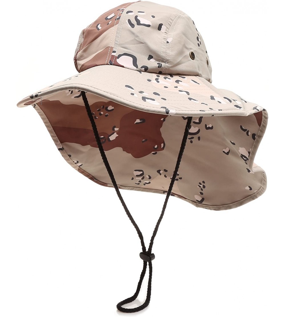 Sun Hats Outdoor Sun Protection Hunting Hiking Fishing Cap Wide Brim hat with Neck Flap - Desert Camo - CG18G7QX4XR $12.13