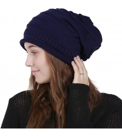 Skullies & Beanies Women Oversized Baggy Slouchy Winter Knit Beanie Hat Skull Caps - Navy - CV1898WKA9R $12.26
