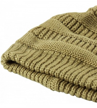 Skullies & Beanies Cable Knit Beanie Slouchy Hats Fleece Lined Cuff Toboggan Crochet Winter Cap Warm Hat Womens Mens - Khaki ...