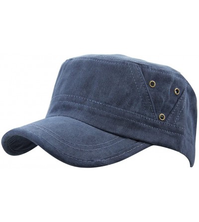 Baseball Caps Men 100% Cotton Plain Cadet Flat Top Military Corps Twill Baseball Cap Hat Visor - Blue - C618CIIH7R8 $10.72