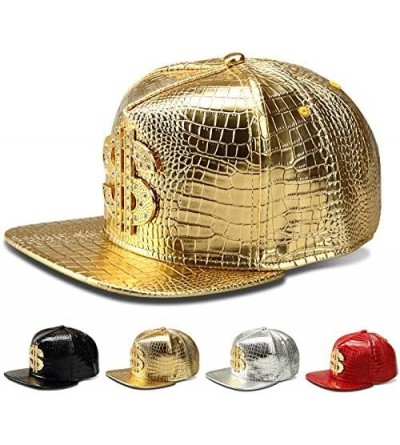 Skullies & Beanies Hip Hop Hat-Flat-Brimmed Hat-Rock Cap-Adjustable Snapback Hat for Men and Women - Gold - CH18C89YSER $13.32