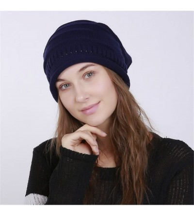 Skullies & Beanies Women Oversized Baggy Slouchy Winter Knit Beanie Hat Skull Caps - Navy - CV1898WKA9R $12.26