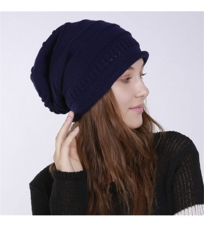 Skullies & Beanies Women Oversized Baggy Slouchy Winter Knit Beanie Hat Skull Caps - Navy - CV1898WKA9R $12.26