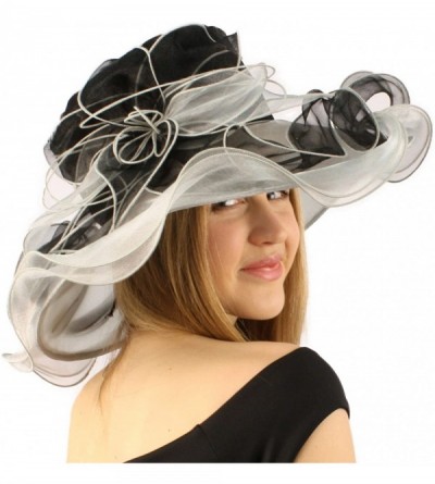 Sun Hats Fancy Kentucky Derby Floppy Ruffle Organza 2 Tone Flower Church Hat - Black - C411CGWD3NN $21.09