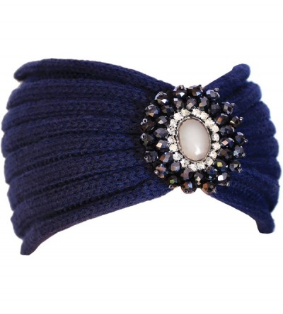 Cold Weather Headbands Crochet Jewel Winter Headband Ear Warmer - Wide Navy - CX12O05GCQF $12.38