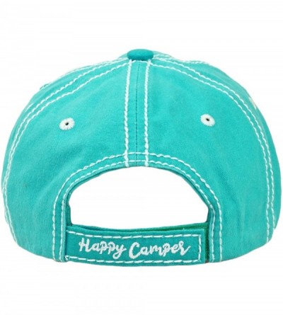 Baseball Caps Vintage Ball Caps for Women Mama Bear Dog Mom Washed Cap - Happy Camper- Turquoise - CH18ZYER3OR $14.08