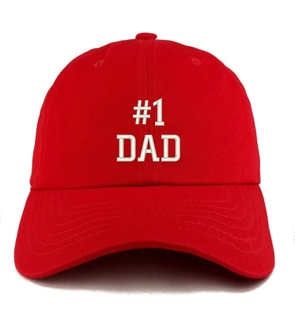 Baseball Caps Number 1 Dad Embroidered Low Profile Soft Cotton Dad Hat Cap - Red - CY18D58X488 $18.40