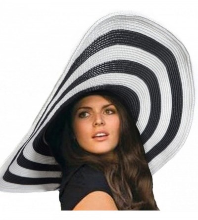 Sun Hats Womens Wide Brim Straw Hat Floppy Beach Sunhat Foldable Summer Cap UPF 50+ - 17cm-stripe - C0183425GLQ $52.51