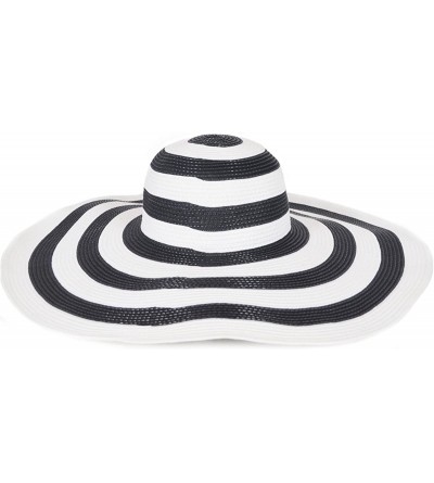 Sun Hats Womens Wide Brim Straw Hat Floppy Beach Sunhat Foldable Summer Cap UPF 50+ - 17cm-stripe - C0183425GLQ $27.28