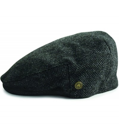 Newsboy Caps Irish Designed Herringbone Wool Cap with Shamrock Badge- Grey Colour - CZ12MXN6KW0 $17.41