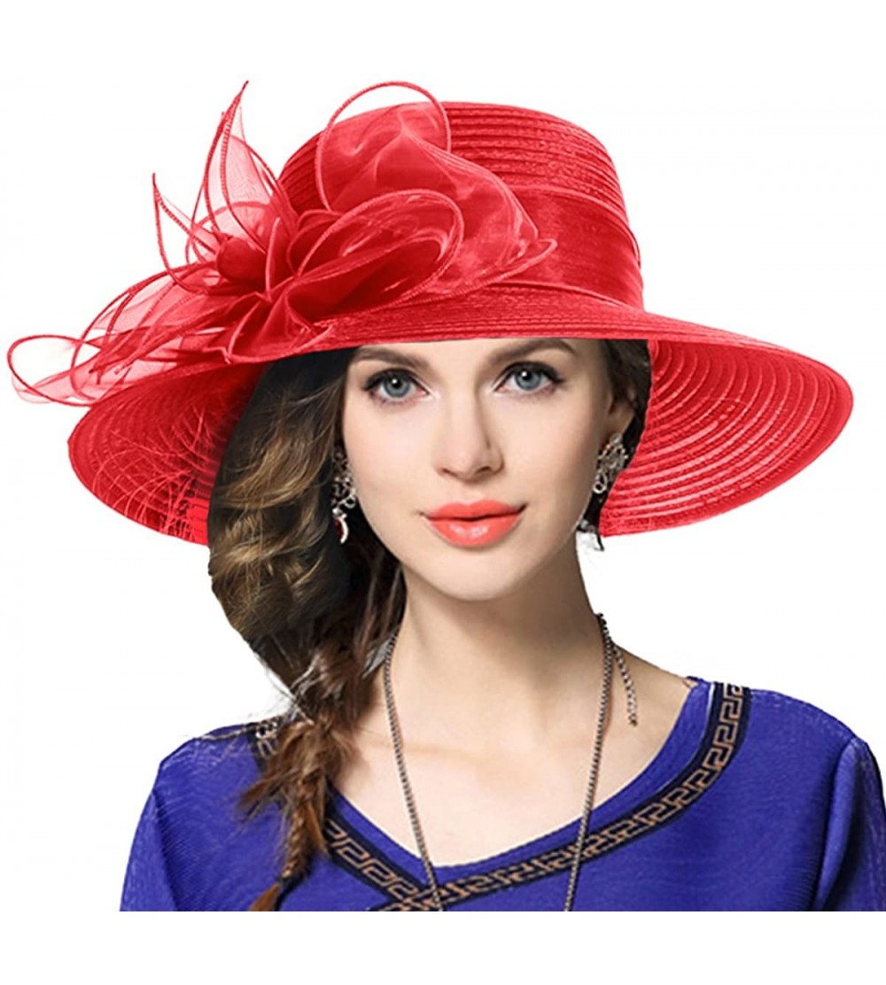 Bucket Hats Kentucky Derby Dress Church Cloche Hat Sweet Cute Floral Bucket Hat - Leaf-red - CS189Z92QQ7 $22.62