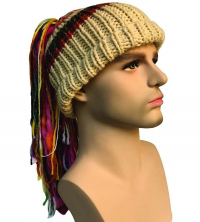 Skullies & Beanies Men/Women Barbarian Vagabond Knit Hat Wig Ponytail Beanie Funny Caps - Beige - CC18880Z0CZ $11.43