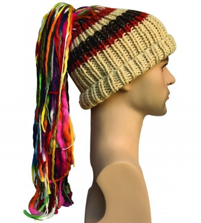 Skullies & Beanies Men/Women Barbarian Vagabond Knit Hat Wig Ponytail Beanie Funny Caps - Beige - CC18880Z0CZ $26.33