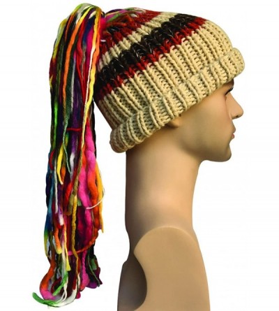 Skullies & Beanies Men/Women Barbarian Vagabond Knit Hat Wig Ponytail Beanie Funny Caps - Beige - CC18880Z0CZ $11.43