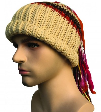 Skullies & Beanies Men/Women Barbarian Vagabond Knit Hat Wig Ponytail Beanie Funny Caps - Beige - CC18880Z0CZ $11.43