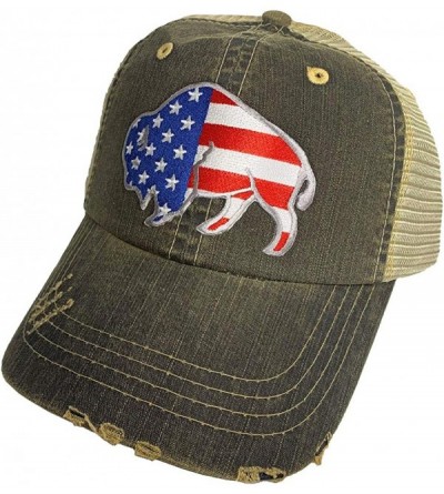 Baseball Caps Distressed Soft Mesh Snap Back Western Themed Women's Hat - American Flag Buffalo – Vintage Black - C2197M40D8X...
