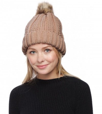 Skullies & Beanies Women's Winter Thick Knitted Plush Lining Pom Pom Beanie Hat. - Beige - C2186X749X4 $10.57