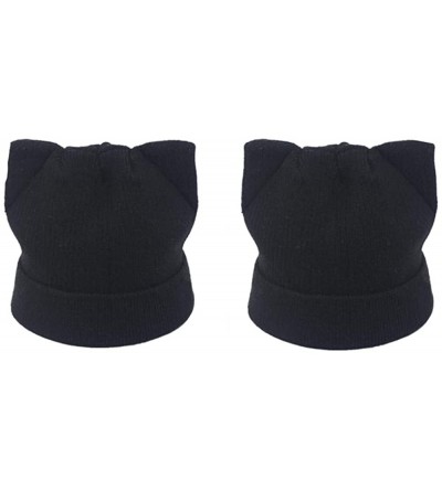 Skullies & Beanies Women Cat Ear Beanie Hat Wool Braided Knit Trendy Winter Warm Cap - Black+black - C318A9OKDM4 $14.59